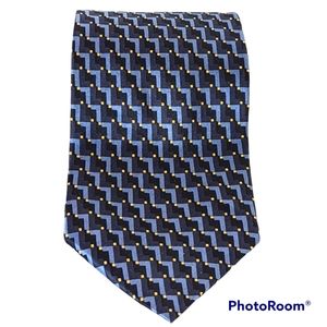 Mosaic Neck Tie Men's Silk Handmade Blue Black Yellow Geometric Foulard Neckwear